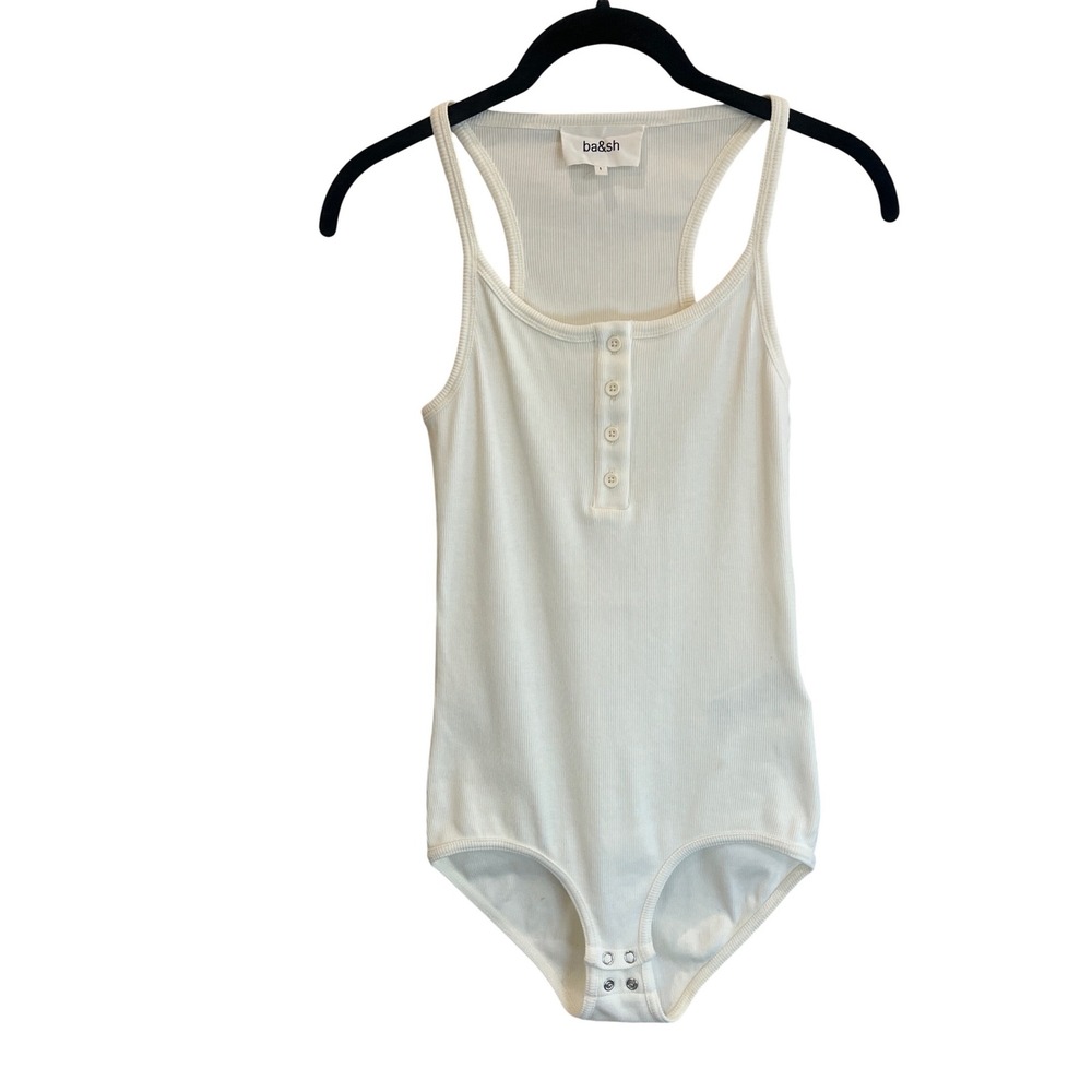 Ba&sh Lady Tshirt‎ Ribbed Henley Bodysuit Ecru White Racerback Size Small 4